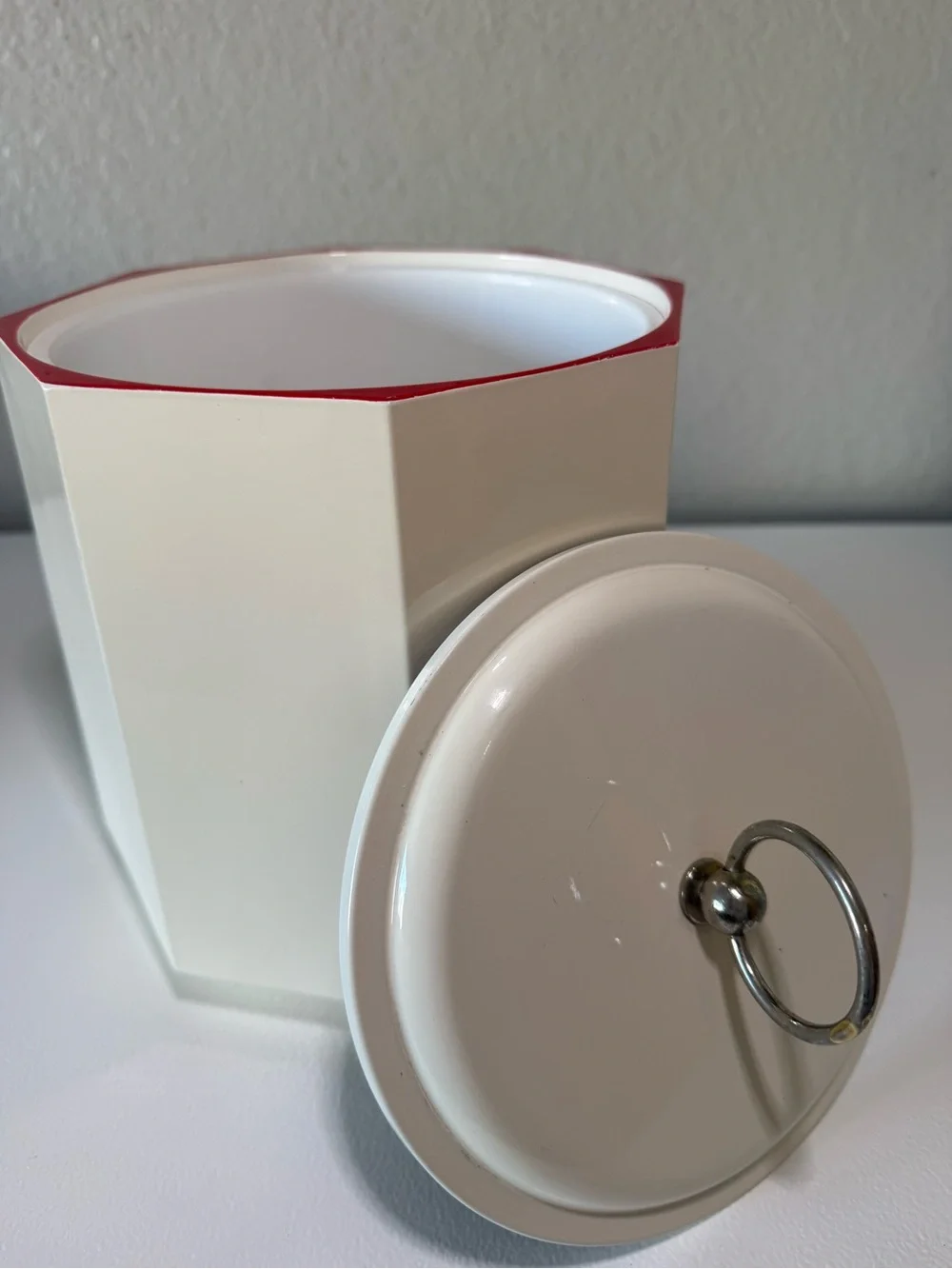 MCM Vintage Nylon Ice Bucket with Red Trim and Silver Handle